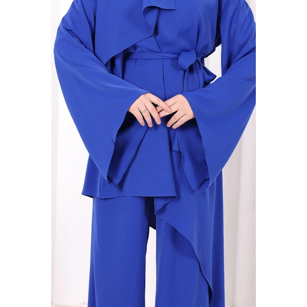 Çapraz Tunik Üçlü Takım 8037 Saks