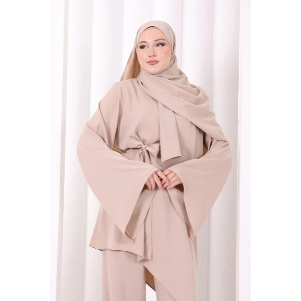 Çapraz Tunik Üçlü Takım 8037 Vizon