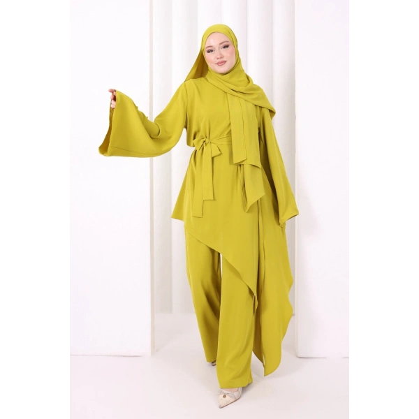 Çapraz Tunik Üçlü Takım 8037 Yağ Yeşili