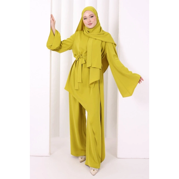Çapraz Tunik Üçlü Takım 8037 Yağ Yeşili