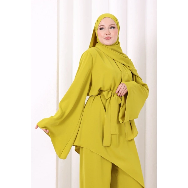 Çapraz Tunik Üçlü Takım 8037 Yağ Yeşili