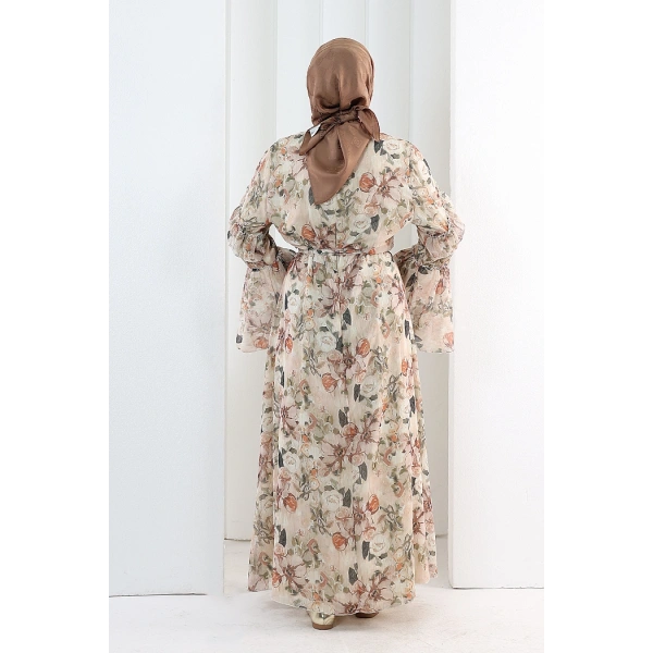 Çiçek Desen Elbise 7002 Somon