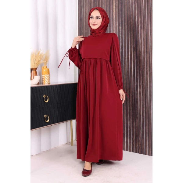 Çift Katlı Bağlama Detay Elbise 6003 Bordo