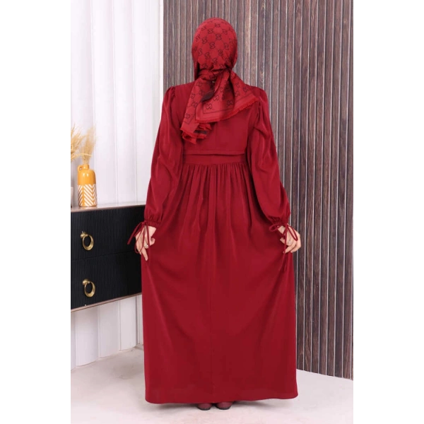 Çift Katlı Bağlama Detay Elbise 6003 Bordo