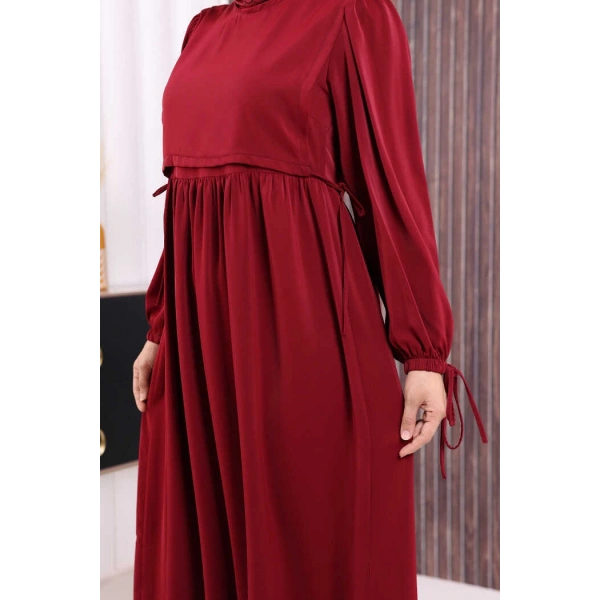 Çift Katlı Bağlama Detay Elbise 6003 Bordo