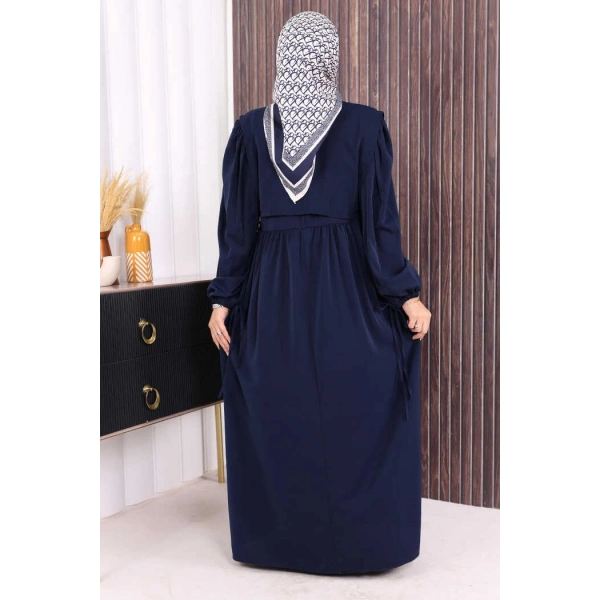 Çift Katlı Bağlama Detay Elbise 6003 Lacivert