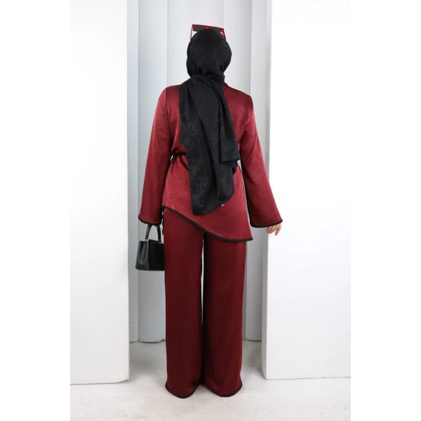 Çin Düğme Detaylı Pantolon Tunik İkili Takım 8714 Bordo