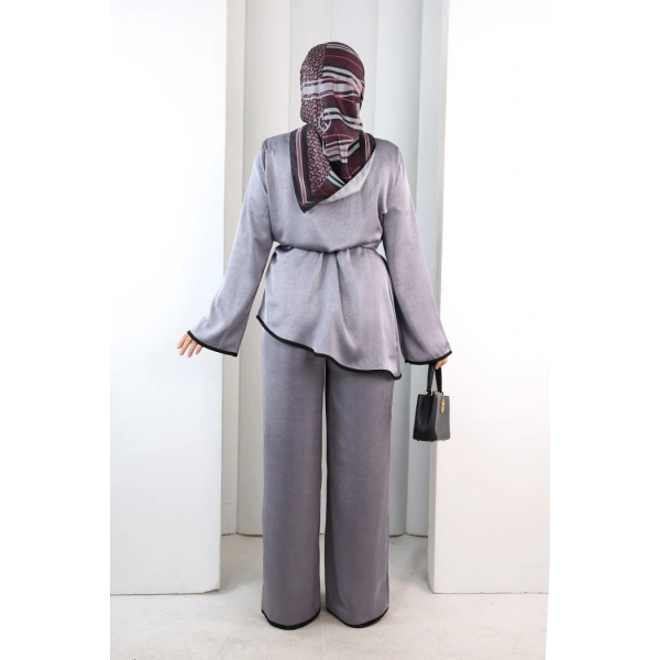 Çin Düğme Detaylı Pantolon Tunik İkili Takım 8714 Gri