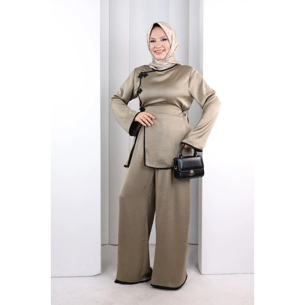 Çin Düğme Detaylı Pantolon Tunik İkili Takım 8714 Haki