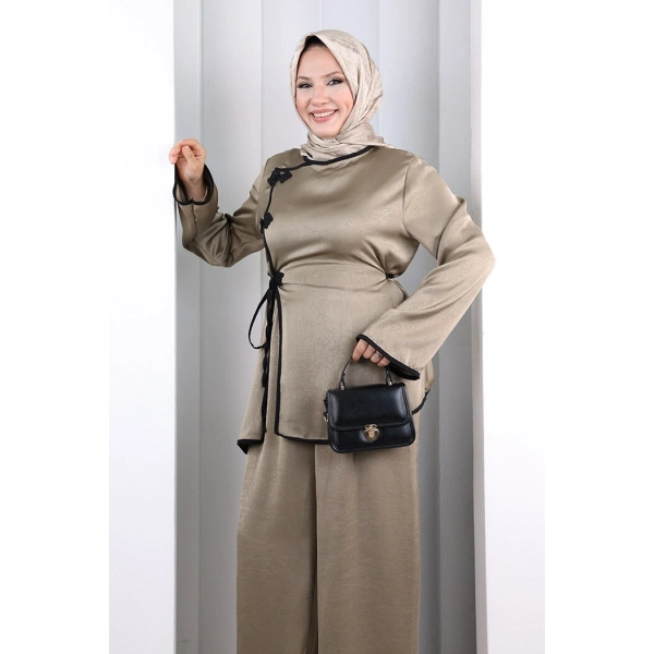 Çin Düğme Detaylı Pantolon Tunik İkili Takım 8714 Haki