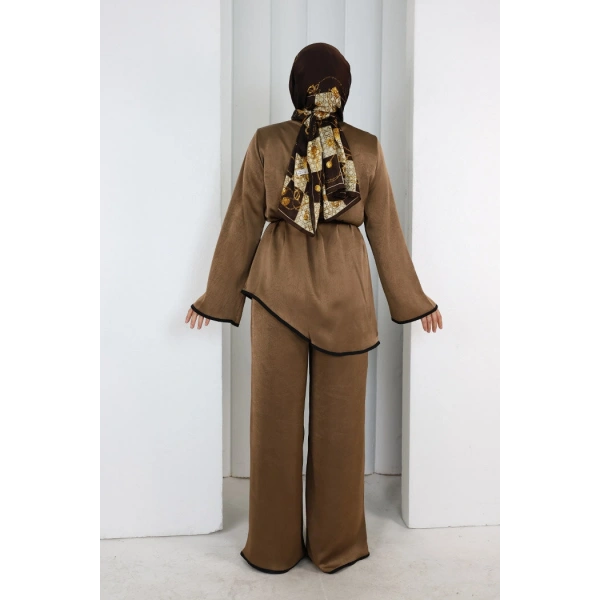 Çin Düğme Detaylı Pantolon Tunik İkili Takım 8714 Vizon