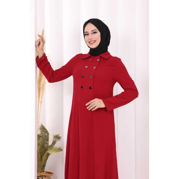 Çıt Çıt Düğme Detaylı Elbise 3928 Bordo