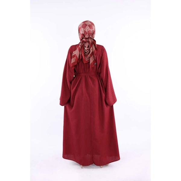 Çıt Çıt Düğmeli Bel Kuşaklı Abaya 70017 Bordo