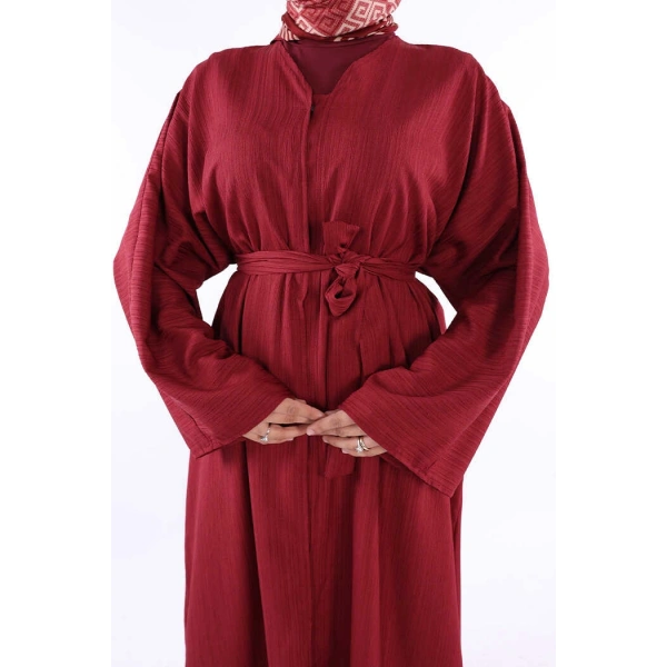Çıt Çıt Düğmeli Bel Kuşaklı Abaya 70017 Bordo