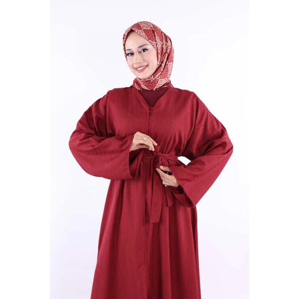 Çıt Çıt Düğmeli Bel Kuşaklı Abaya 70017 Bordo