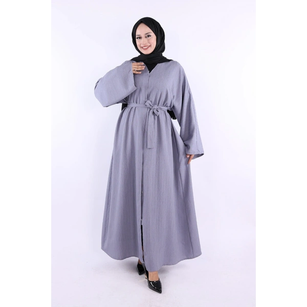 Çıt Çıt Düğmeli Bel Kuşaklı Abaya 70017 Gri