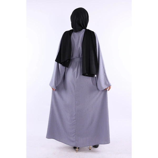 Çıt Çıt Düğmeli Bel Kuşaklı Abaya 70017 Gri