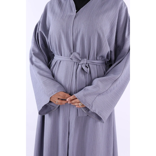 Çıt Çıt Düğmeli Bel Kuşaklı Abaya 70017 Gri