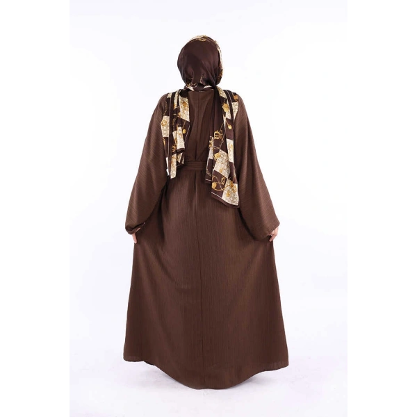Çıt Çıt Düğmeli Bel Kuşaklı Abaya 70017 Kahverengi