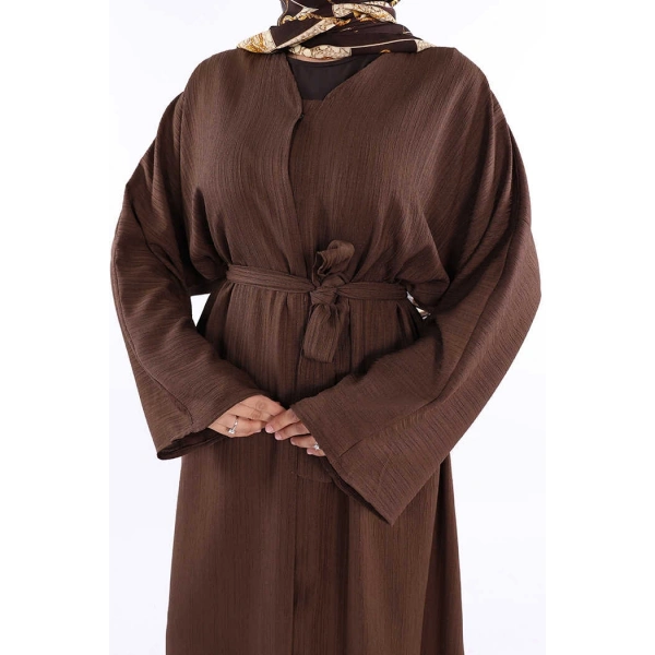 Çıt Çıt Düğmeli Bel Kuşaklı Abaya 70017 Kahverengi