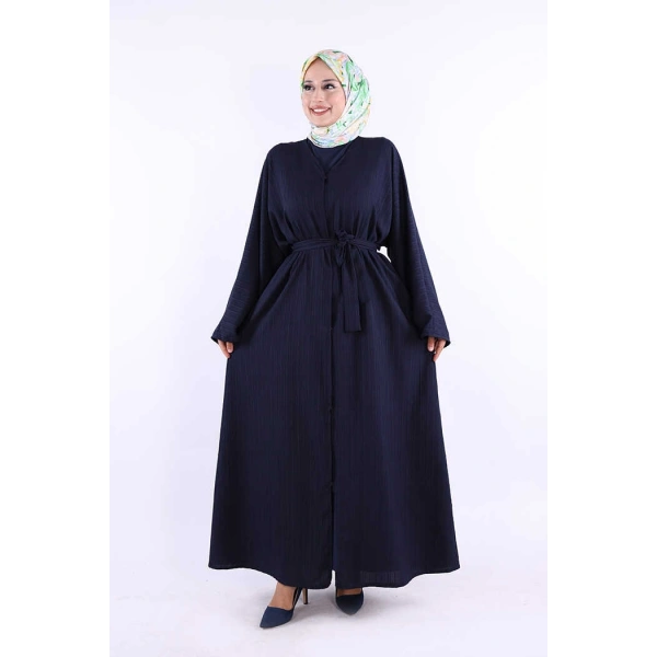 Çıt Çıt Düğmeli Bel Kuşaklı Abaya 70017 Lacivert