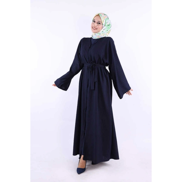 Çıt Çıt Düğmeli Bel Kuşaklı Abaya 70017 Lacivert