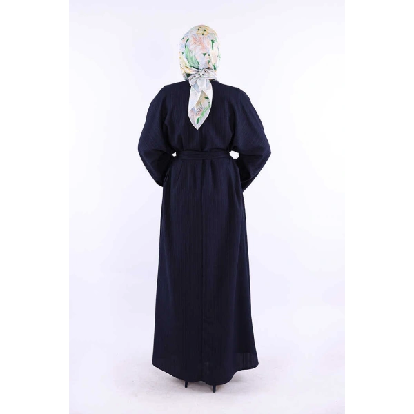 Çıt Çıt Düğmeli Bel Kuşaklı Abaya 70017 Lacivert