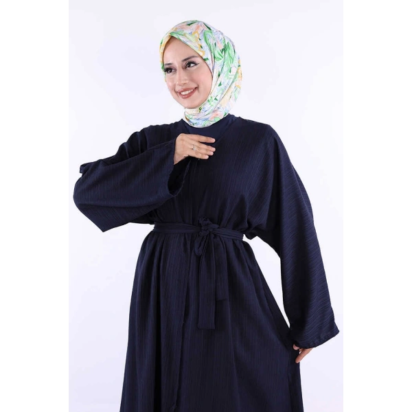 Çıt Çıt Düğmeli Bel Kuşaklı Abaya 70017 Lacivert