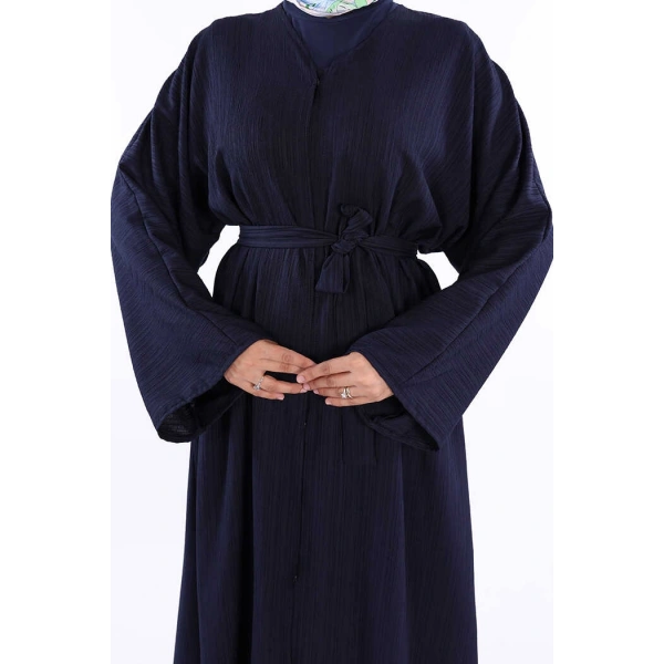 Çıt Çıt Düğmeli Bel Kuşaklı Abaya 70017 Lacivert