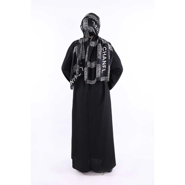 Çıt Çıt Düğmeli Bel Kuşaklı Abaya 70017 Siyah