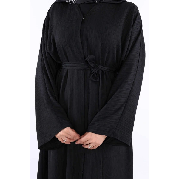 Çıt Çıt Düğmeli Bel Kuşaklı Abaya 70017 Siyah