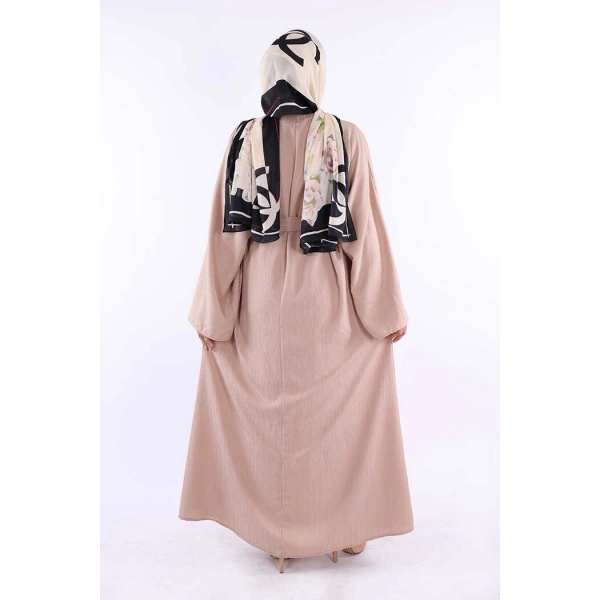 Çıt Çıt Düğmeli Bel Kuşaklı Abaya 70017 Taş