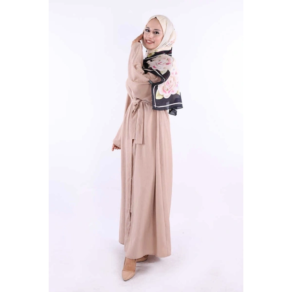 Çıt Çıt Düğmeli Bel Kuşaklı Abaya 70017 Taş