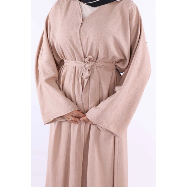 Çıt Çıt Düğmeli Bel Kuşaklı Abaya 70017 Taş