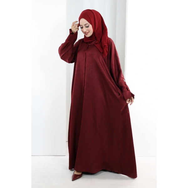 Çıt Çıt Düğmeli Ferace 70023 Bordo