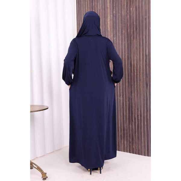 Dantel Detay Şallı Namaz Feracesi 6010 Lacivert