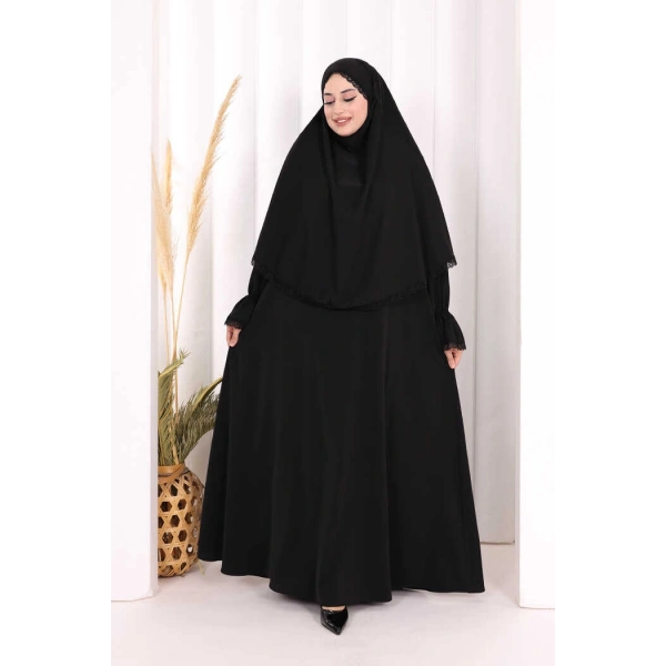 Dantel Detay Sufleli Elbise 6061 Siyah