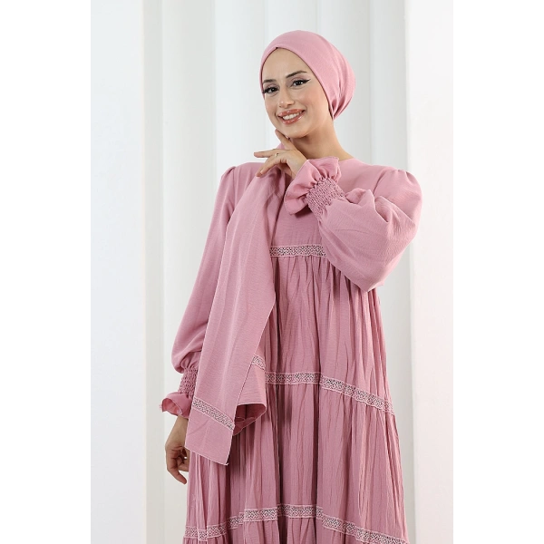 Dantel Detaylı Elbise 6087 Pembe