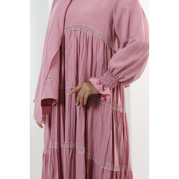 Dantel Detaylı Elbise 6087 Pembe