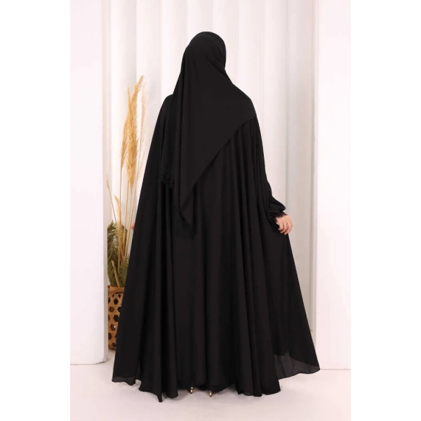 Dantel Detaylı Elbise Abaya Takım ŞAL HEDİYELİ! 6070 Siyah