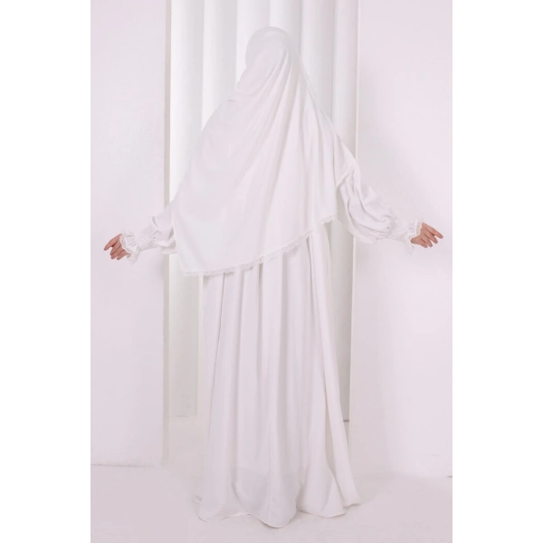 Dantel Detaylı Namaz Elbise 6095 Ekru