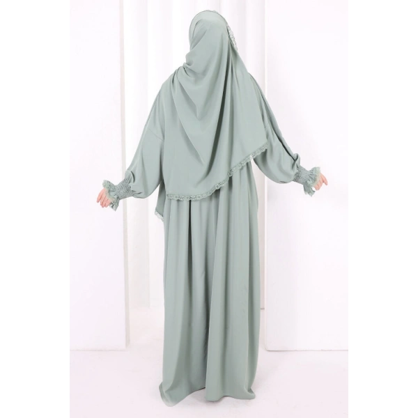 Dantel Detaylı Namaz Elbise 6095 Mint