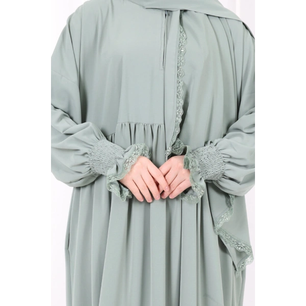 Dantel Detaylı Namaz Elbise 6095 Mint