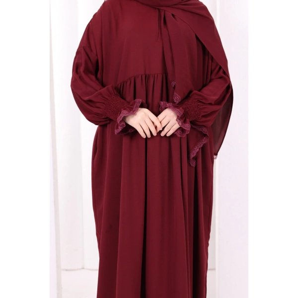 Dantel Detaylı Namaz Elbise 6095 Mürdüm