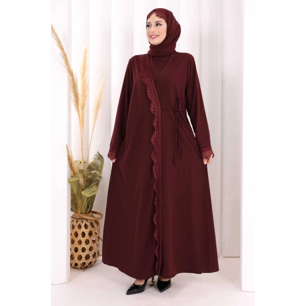 Danteli Şallı Abaya Şal Hediyelidir! 7069 Bordo