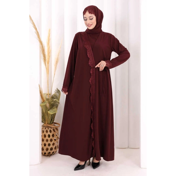 Danteli Şallı Abaya Şal Hediyelidir! 7069 Bordo