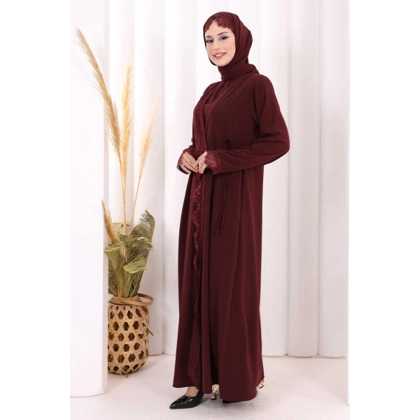 Danteli Şallı Abaya Şal Hediyelidir! 7069 Bordo