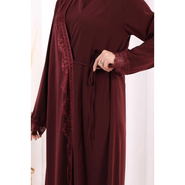 Danteli Şallı Abaya Şal Hediyelidir! 7069 Bordo