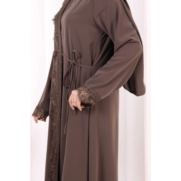 Danteli Şallı Abaya Şal Hediyelidir! 7069 Kahverengi