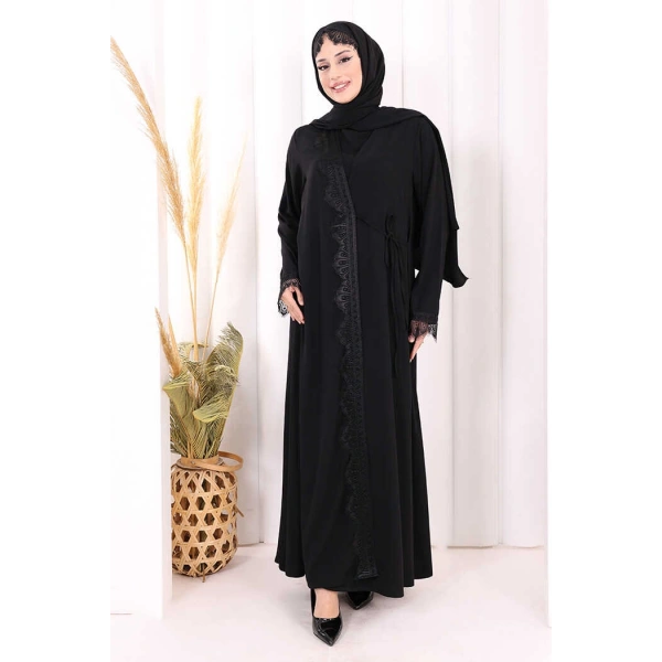 Danteli Şallı Abaya Şal Hediyelidir! 7069 Siyah